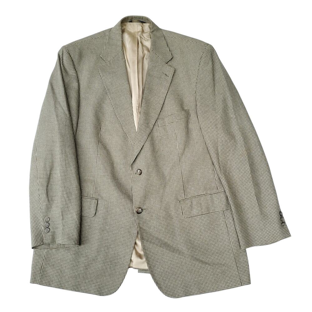 Brooks Brothers Preppy Wool Silk Green Houndstooth Blazer Jacket Sport Coat 43R